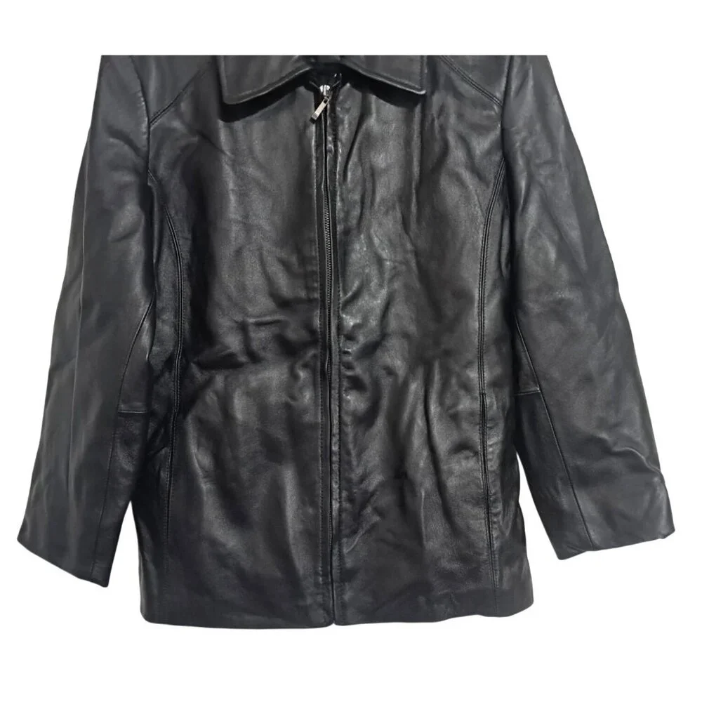M. Julian Womens Genuine Leather Black Jacket With Zip Closure Lined With Polyes